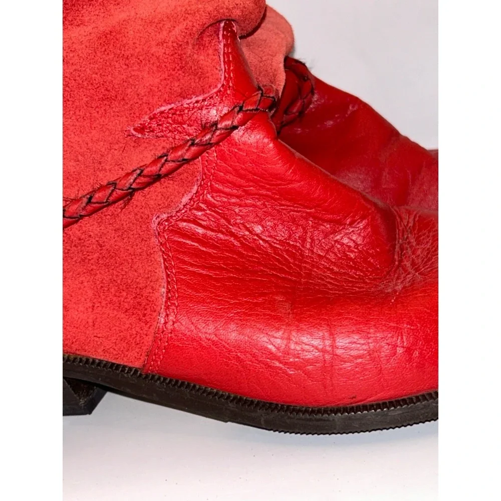 ZODIAC Vintage 80s Lauper Red Leather Slouchy Cowboy Boots Womens 6.5 Charm‎